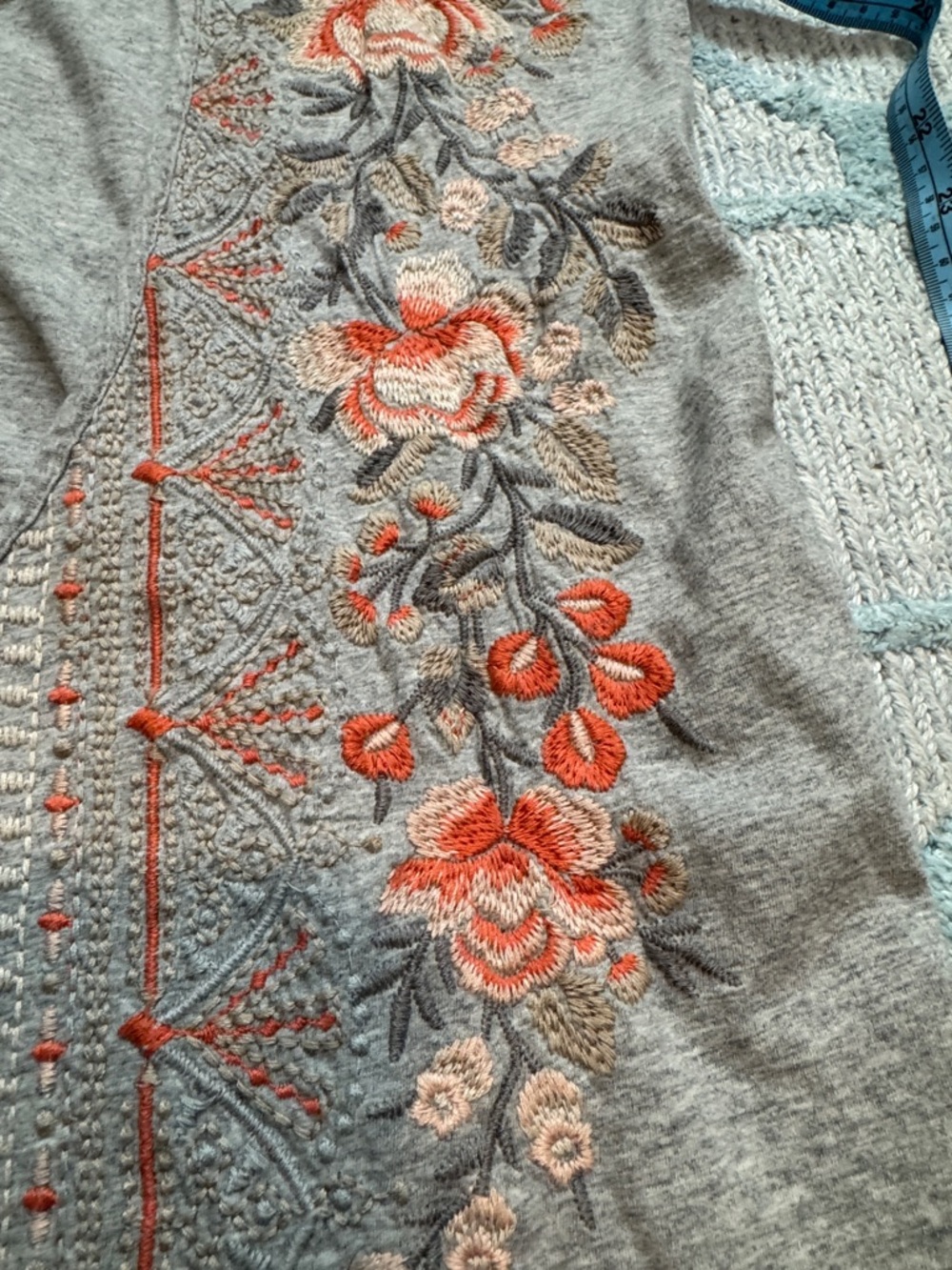 Johnny Was Gray Tank Top with Coral and Peach Embroidery - Picture 7 of 7
